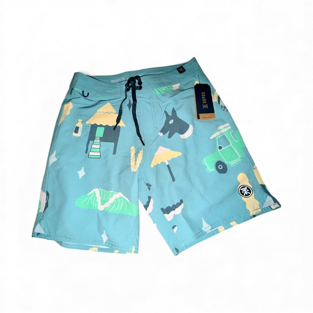 ROARK THE PASSAGE Boardshorts Mens‎ Aloha Print Hemp Blend Swim Trunks Sz 28 NWT